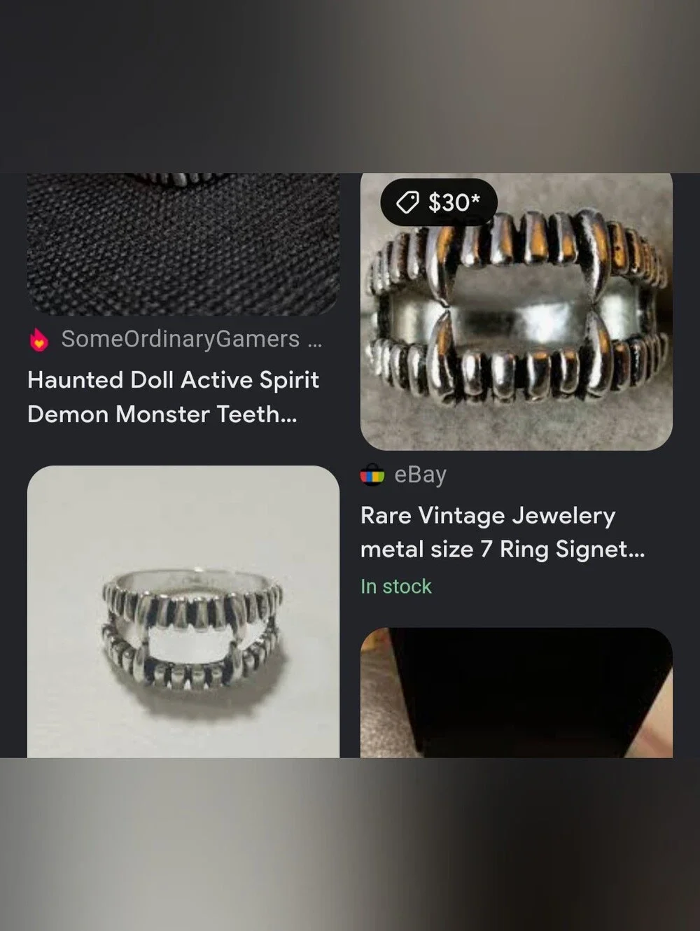 NWT Goth Punk Silver Vampire Teeth Ring Size 7 Unisex